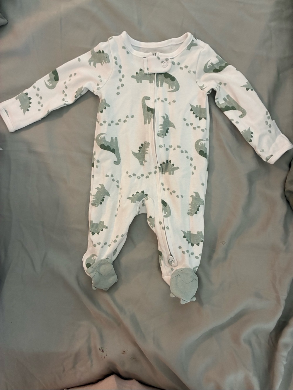 Carter's White Footed One-Piece with Green Dinosaur Print